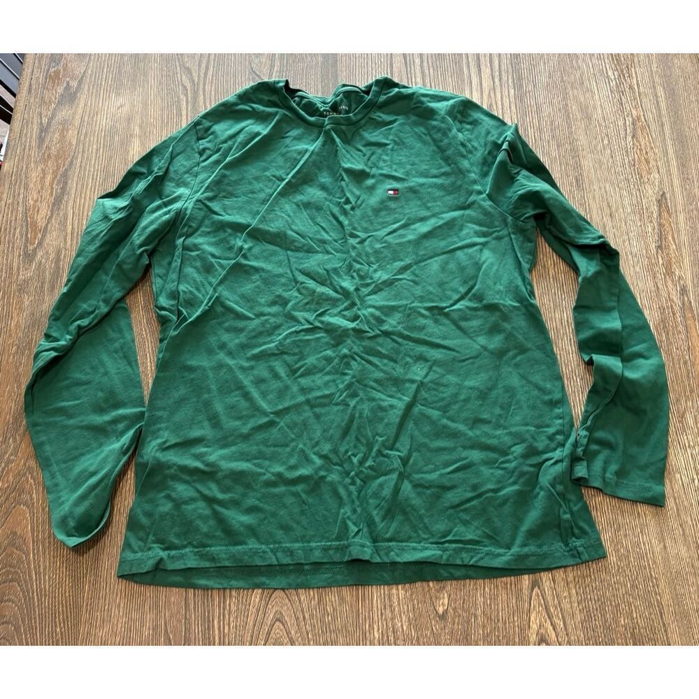 Tommy Hilfiger Mens Long-Sleeve T-Shirt Crewneck Pullover Cotton Green Size M